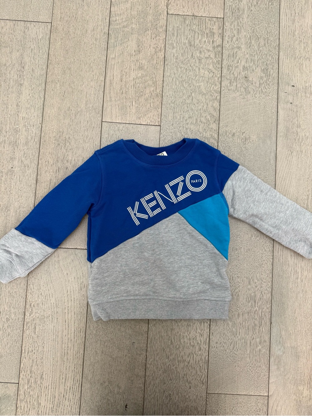 Kenzo Blue, Light Blue & Gray Colorblock Logo Sweatshirt